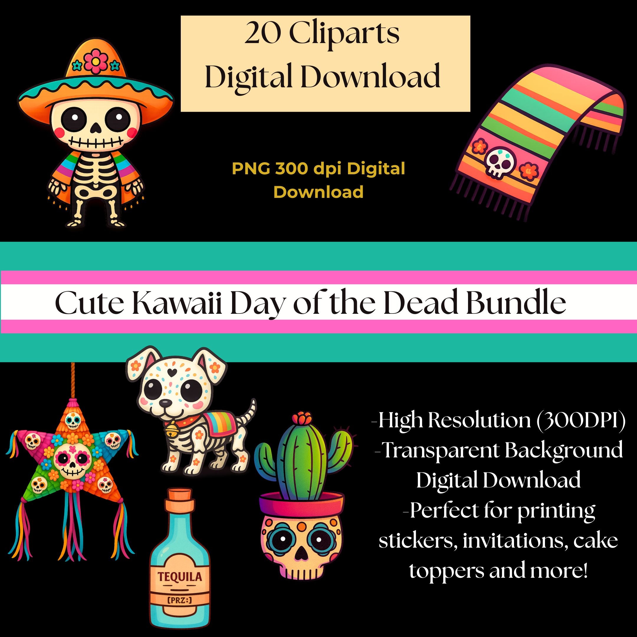 Cliparts - Cute Kawaii day of the dead bundle