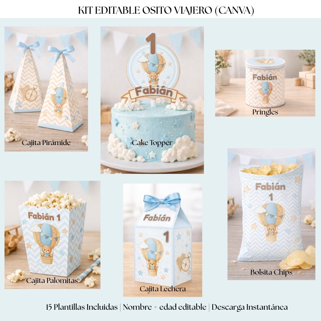 Kit Editable (Canva) Osito Viajero