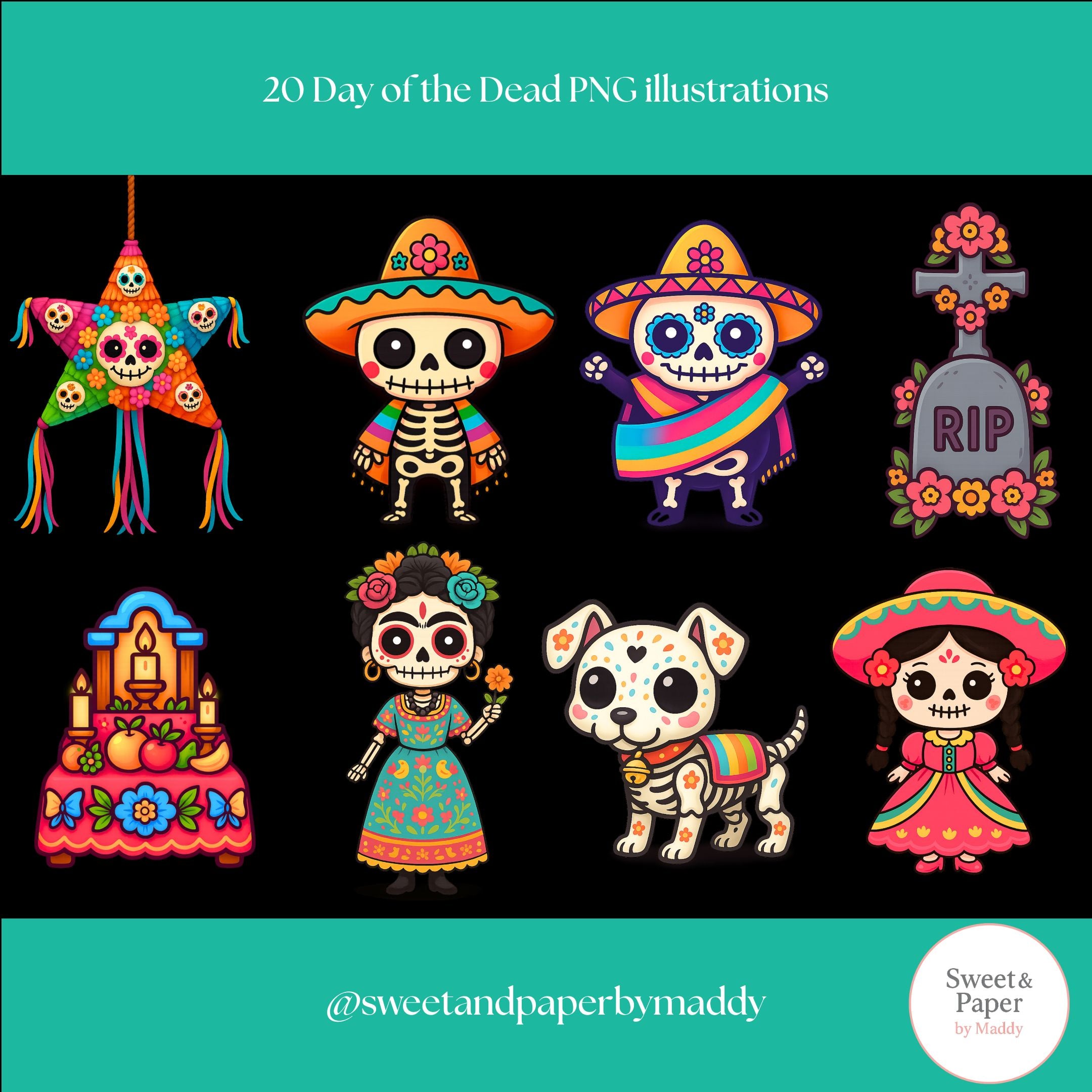 Cliparts - Cute Kawaii day of the dead bundle