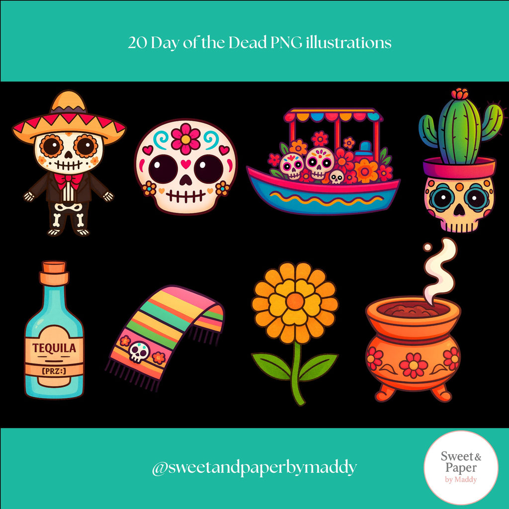 Cliparts - Cute Kawaii day of the dead bundle
