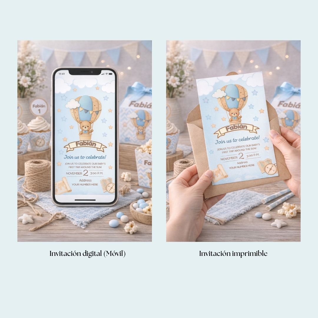 Kit Editable (Canva) Osito Viajero